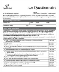 Pre Employment Medical Questionnaire Template