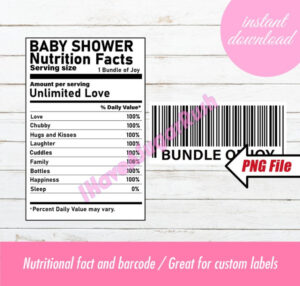 baby shower nutrition fact label template excel