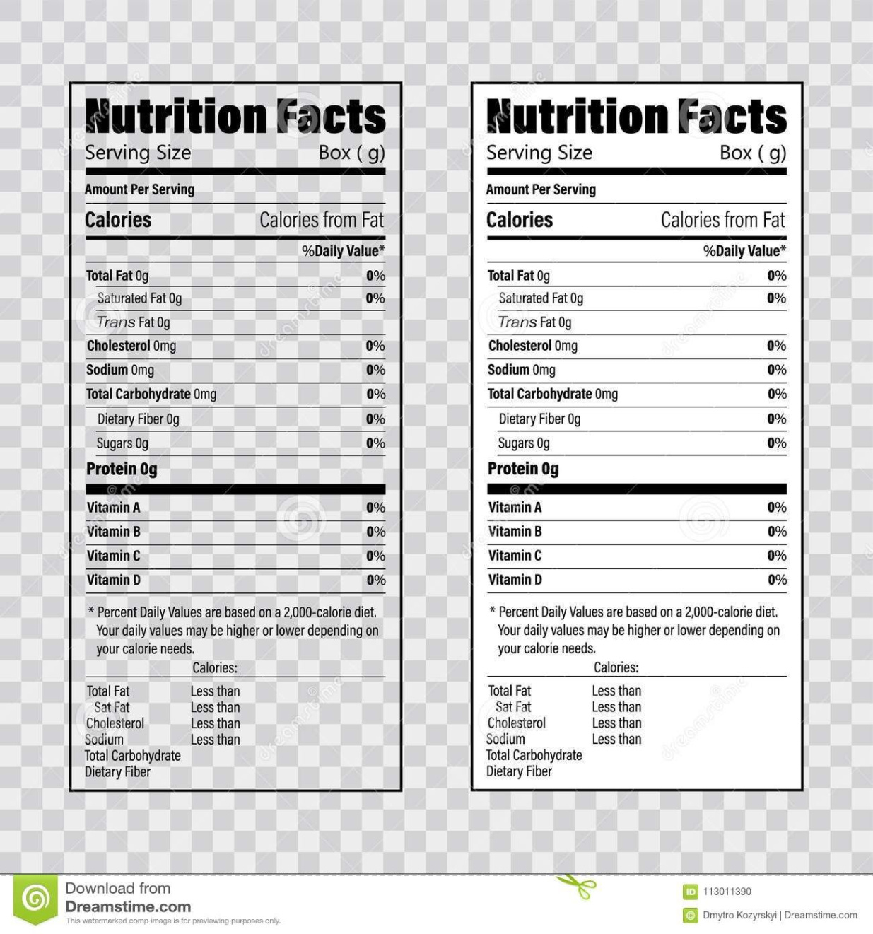blank fda nutrition facts label template excel