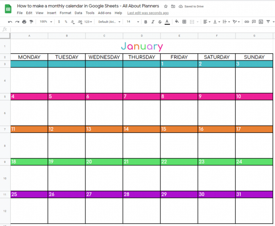 calendar template in google docs