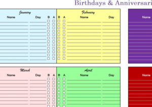 Custom Annual Birthday And Anniversary Calendar Template Doc Example