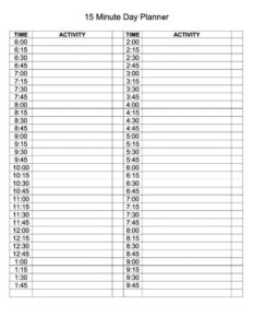 Custom Daily Calendar Template 15 Minute Increments