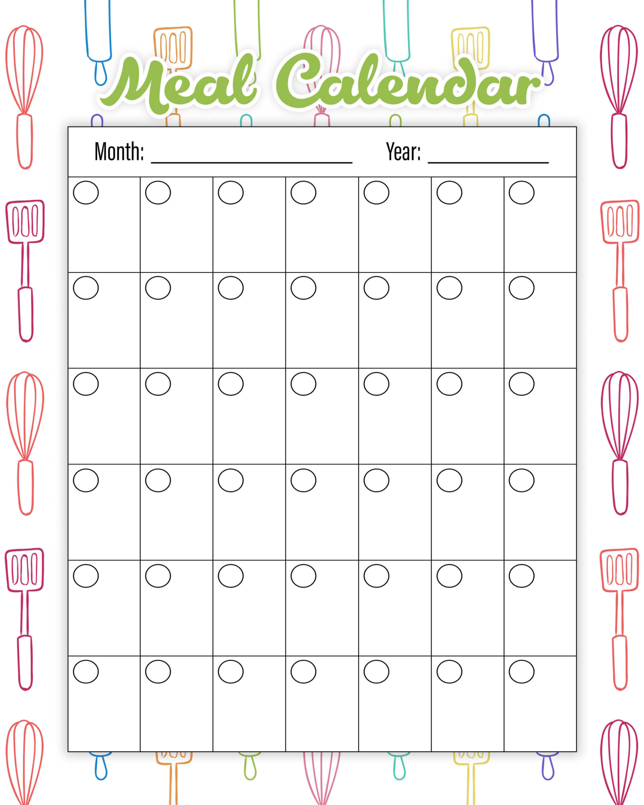 Custom Daily Food Calendar Template Pdf Example