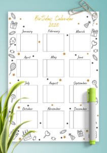 Custom Team Birthday Calendar Template Excel