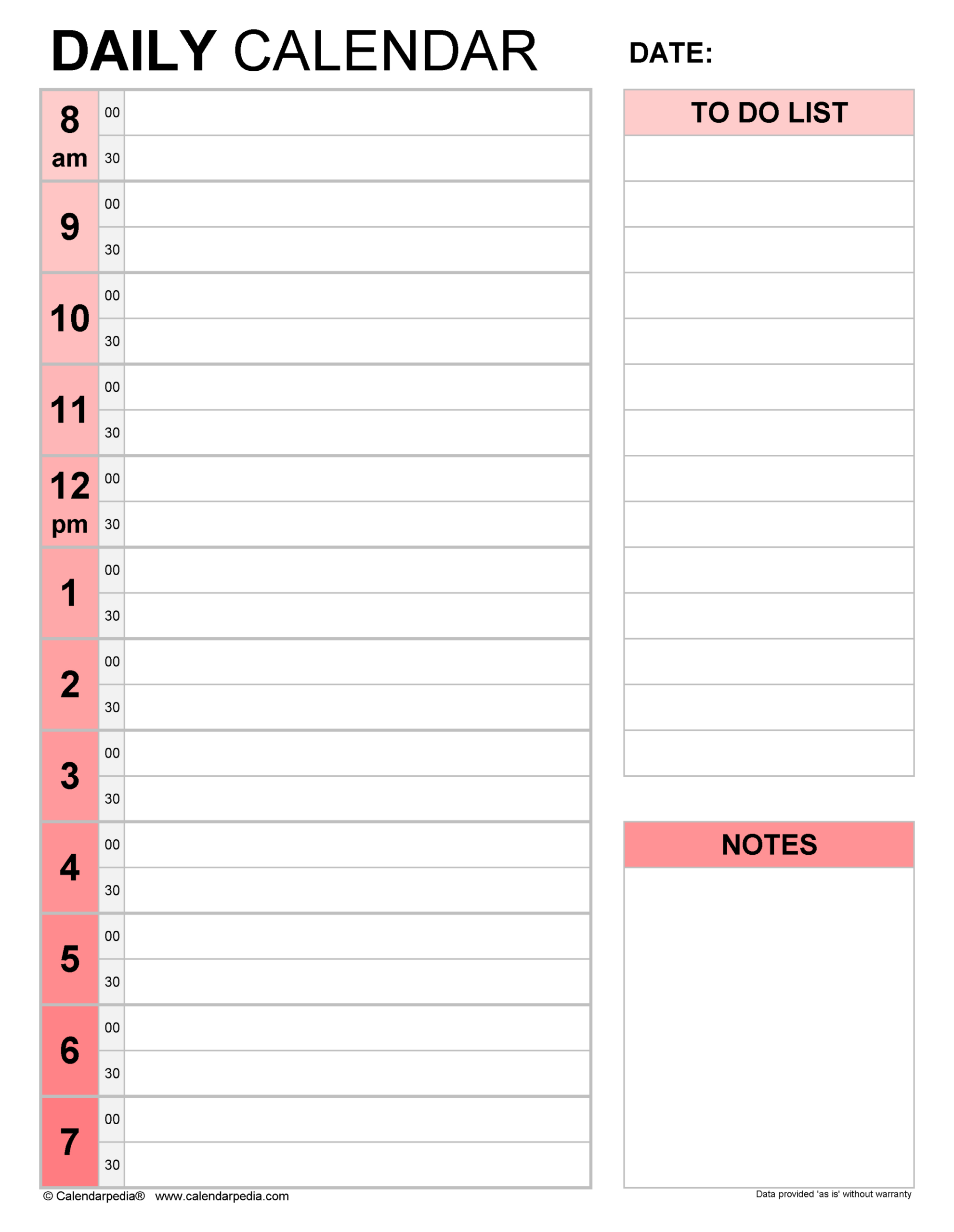 Daily Calendar By Hour Template Excel Sample