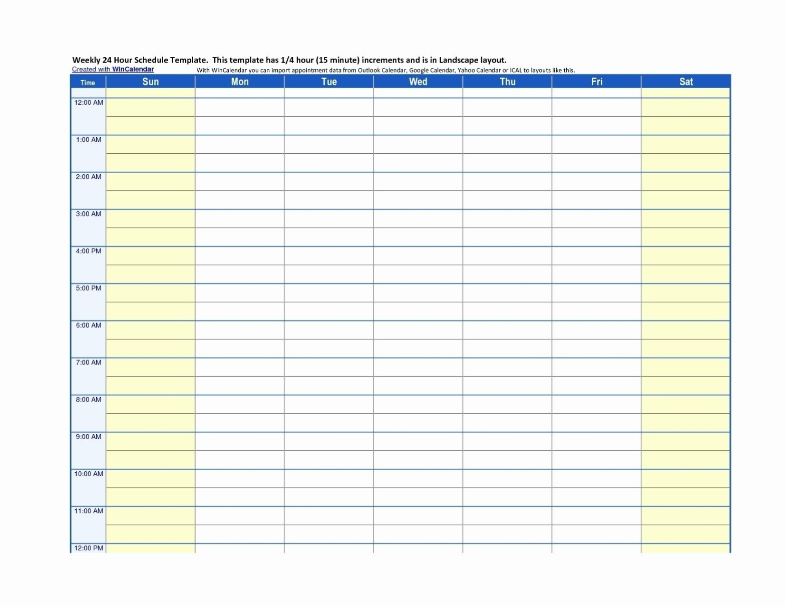 Daily Calendar Template 15 Minute Increments Excel Sample