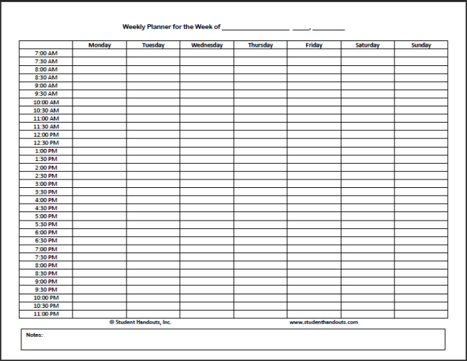 Daily Calendar Template 30 Minute Increments  Sample