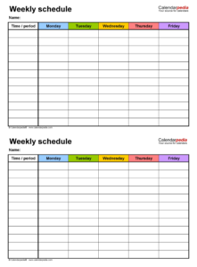 Daily Routine Calendar Template Pdf