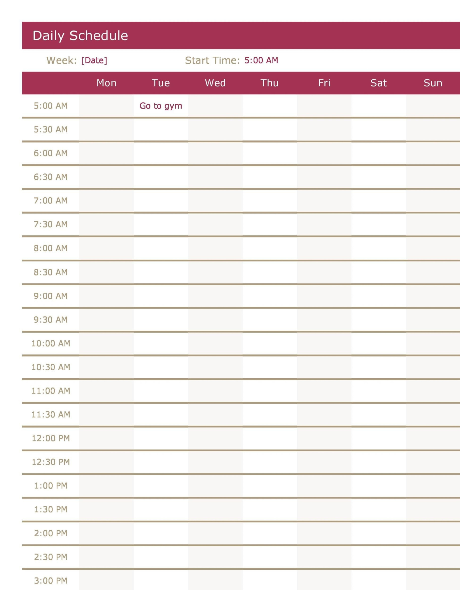 Daily Routine Calendar Template  Sample