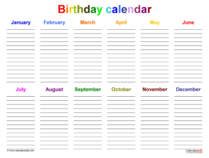 Editable Birthday Reminder Calendar Template Excel Sample