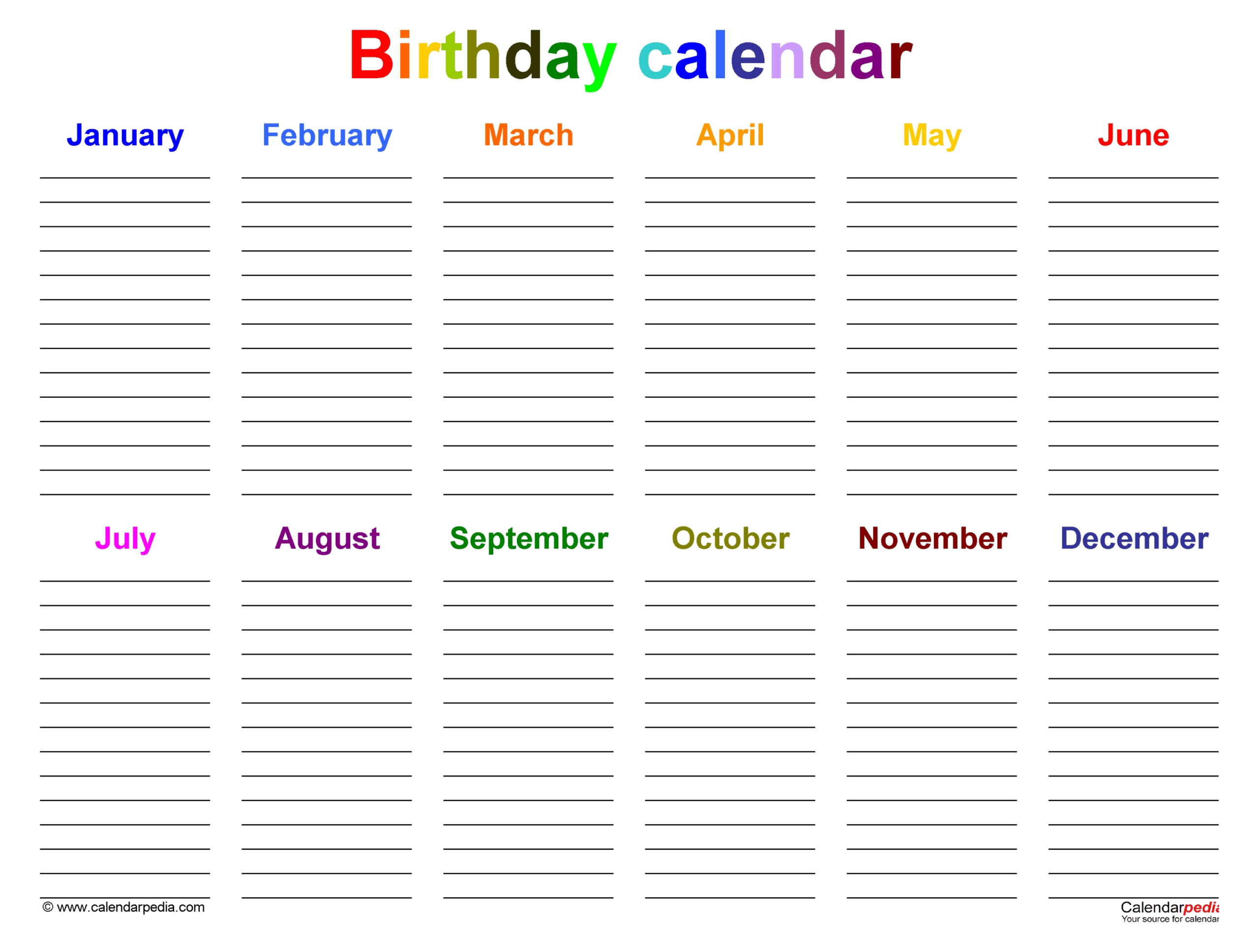 Editable Birthday Reminder Calendar Template Excel Sample