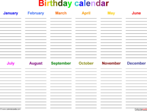 Free  Annual Birthday And Anniversary Calendar Template  Sample