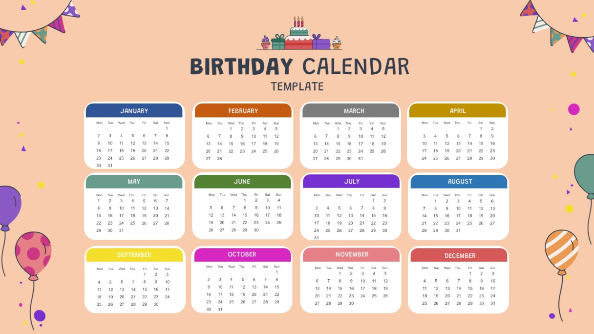 Free Custom Office Birthday Calendar Template  Example