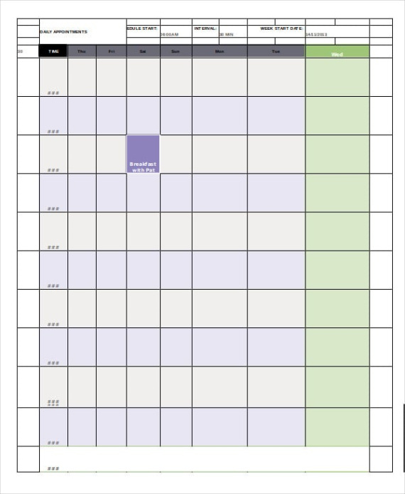 Free  Daily Appointment Calendar Template Excel Example