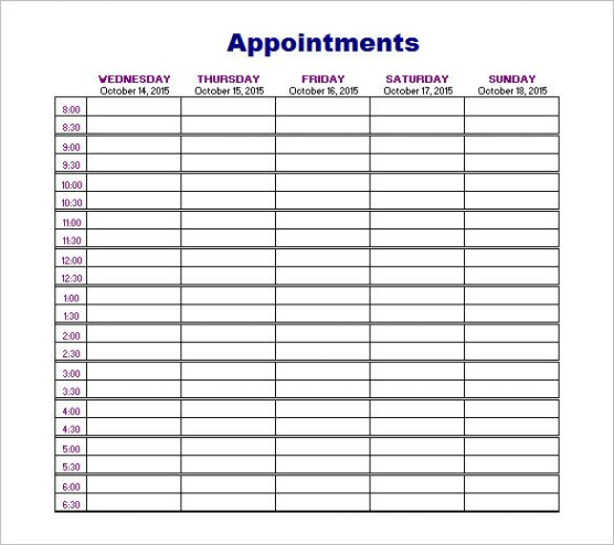 Free  Daily Appointment Calendar Template Pdf Sample