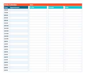 Free Editable 10 Hour Daily Calendar Template Excel Sample