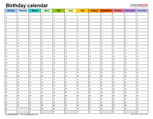 Free Editable Annual Birthday And Anniversary Calendar Template  Sample