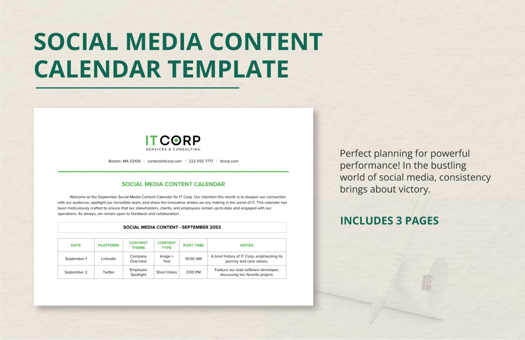 free editable social media content calendar template example