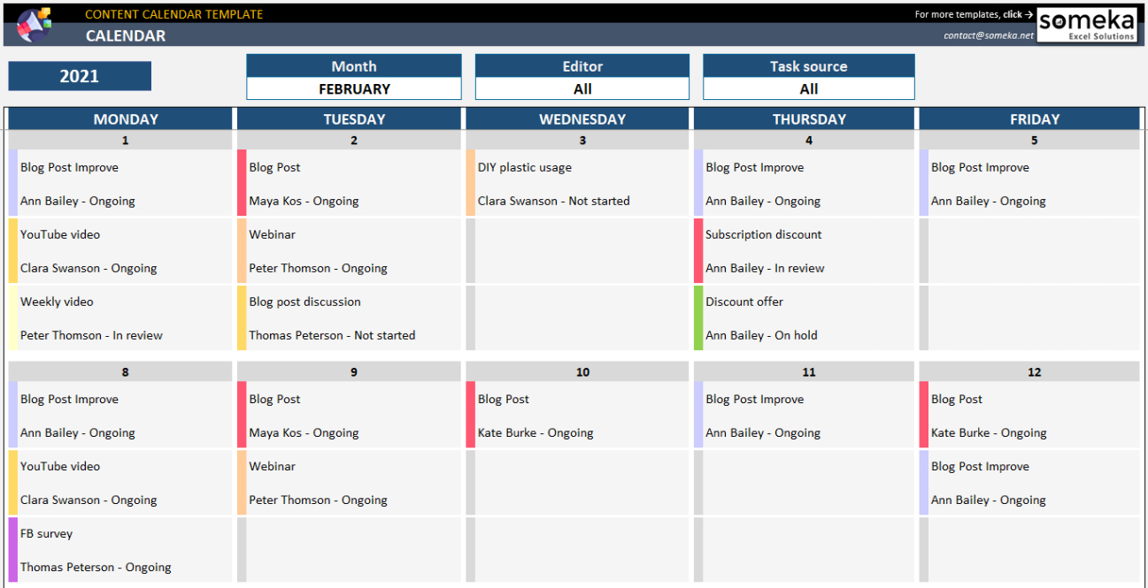 free editable social media publishing calendar template example