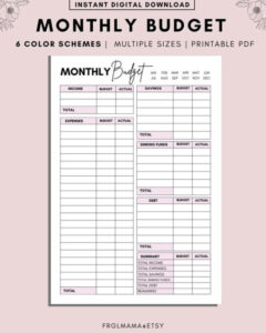 free  monthly budget calendar template free pdf