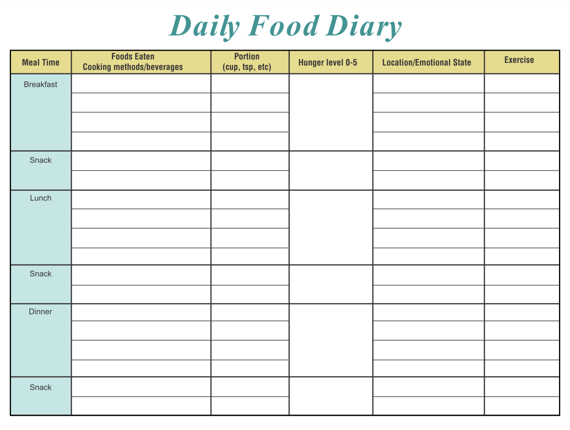 Free Printable Daily Food Calendar Template Excel Sample