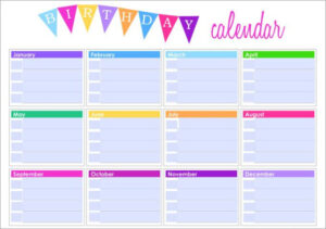 Free Printable Team Birthday Calendar Template  Example