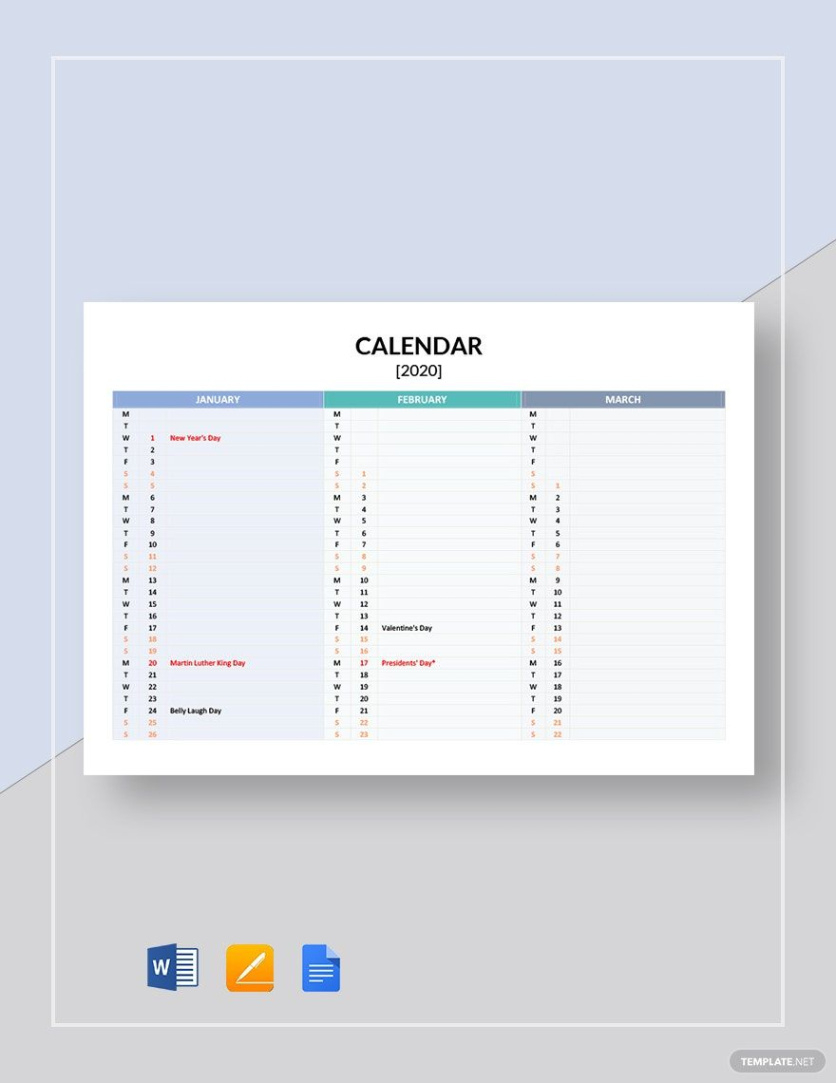 free sample calendar template in google docs example