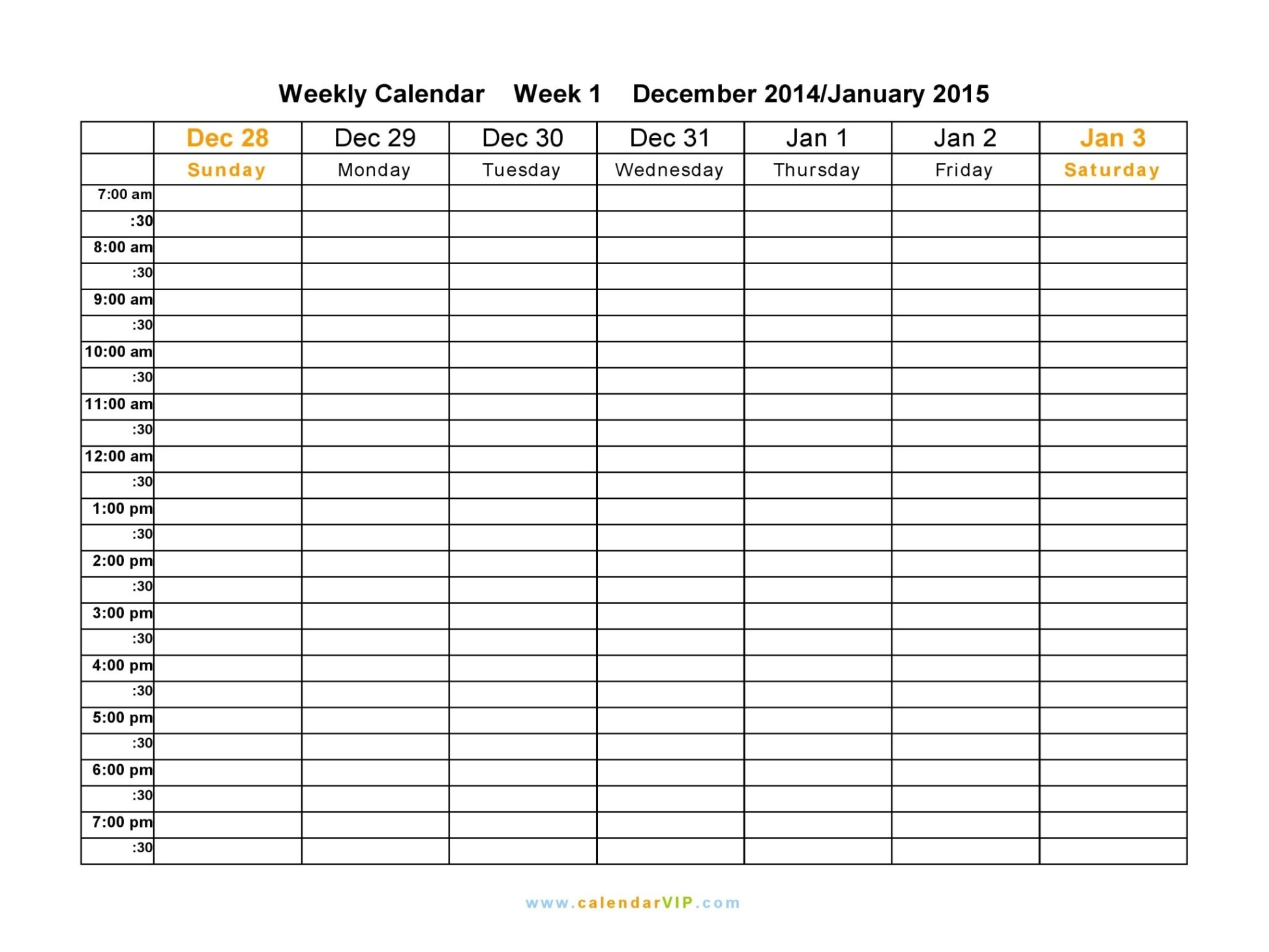 free  week by week calendar template example