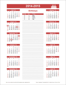 Printable Annual Birthday And Anniversary Calendar Template Pdf