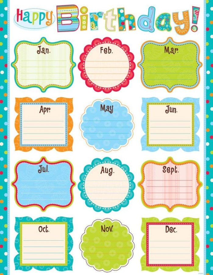 Printable Classroom Birthday Calendar Template Excel