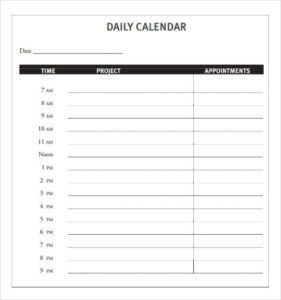 Printable Daily Appointment Calendar Template Excel Sample