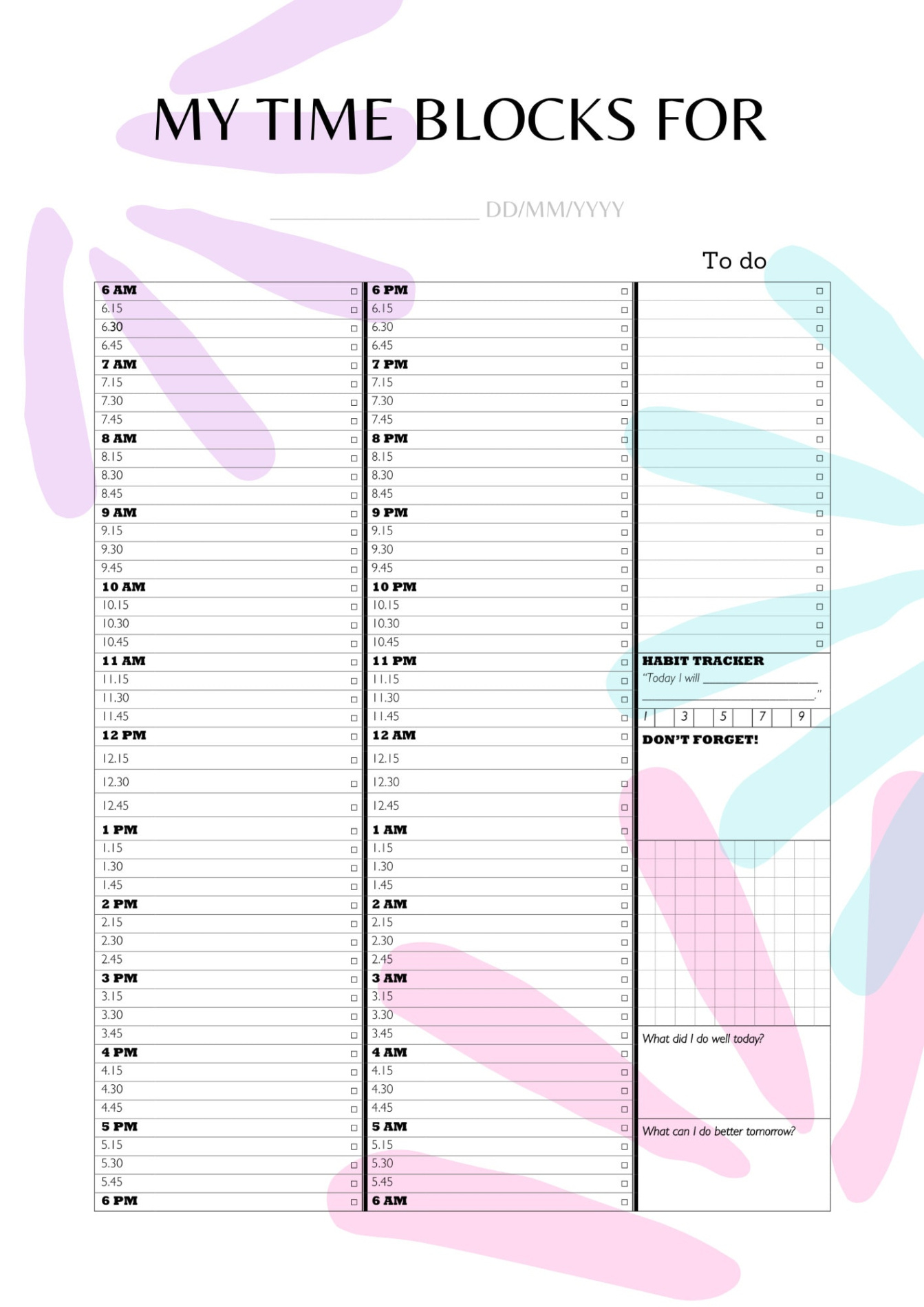 Printable Daily Calendar Template 15 Minute Increments Doc Example