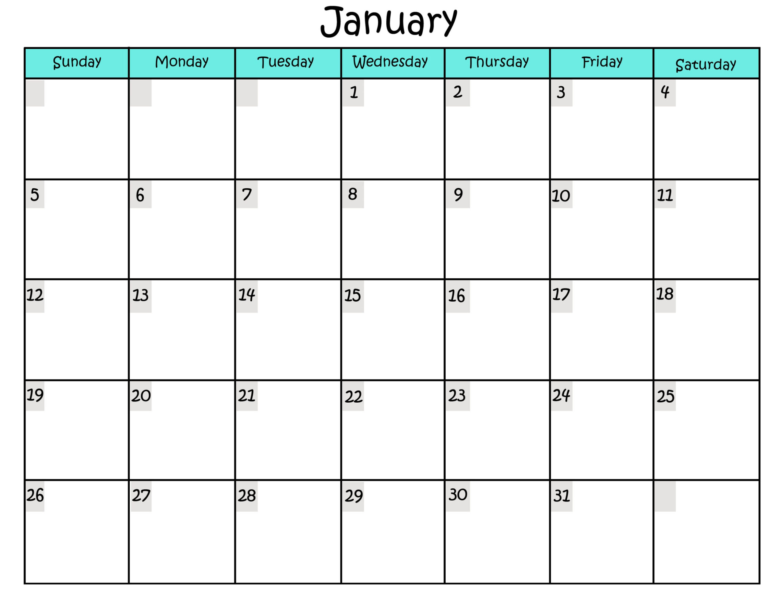 printable free blank printable calendar template