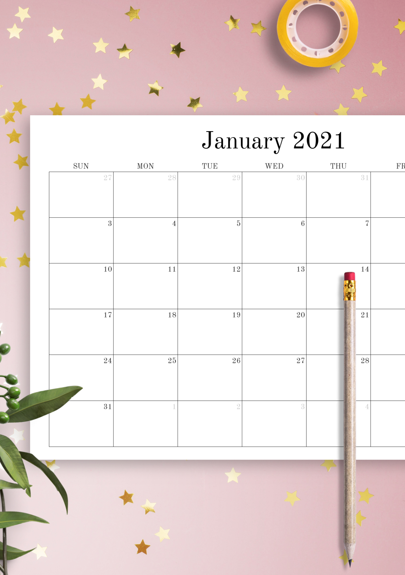 sample blank calendar template printable free example