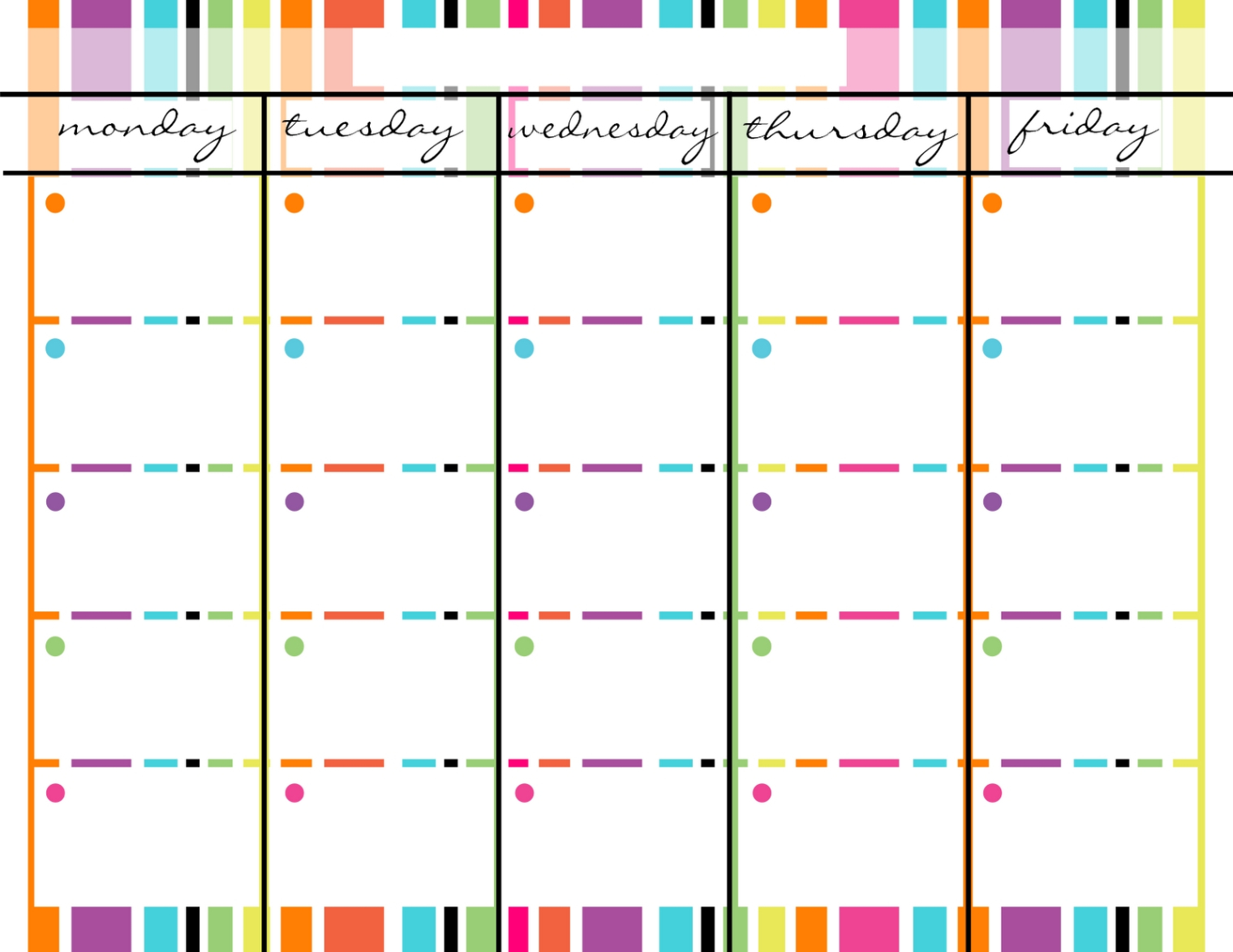 sample monday through friday calendar template excel