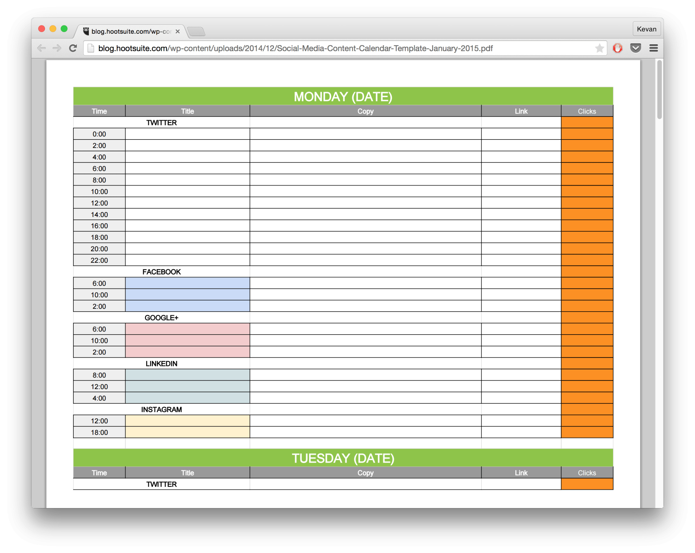 social media content calendar template free pdf