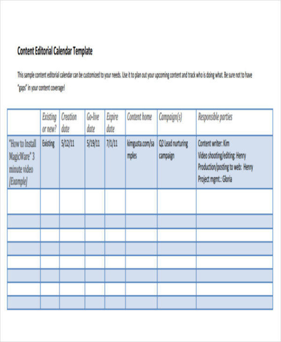 Free  Internal Communications Editorial Calendar Template Pdf