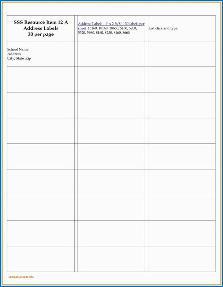 free editable 30 per page label template doc