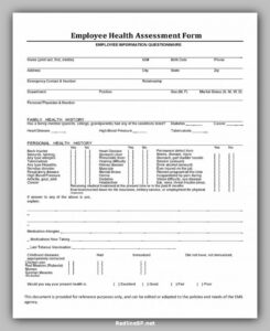 editable employee health questionnaire template health and safety questionnaire for employees template example