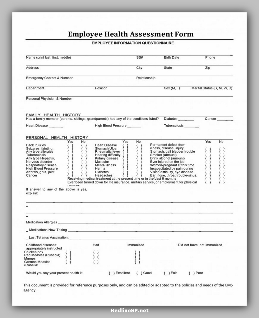 editable employee health questionnaire template health and safety questionnaire for employees template example