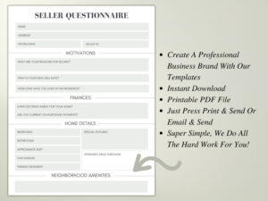 editable real estate seller questionnaire real estate marketing  etsy real estate seller questionnaire template