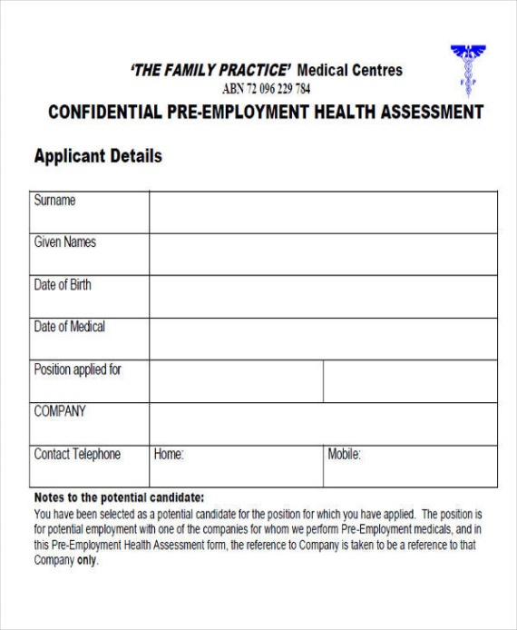 free 43 sample medical forms in pdf pre employment screening questionnaire template pdf