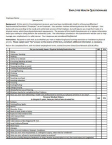 free employee health questionnaire printable forms health and wellbeing questionnaire template pdf