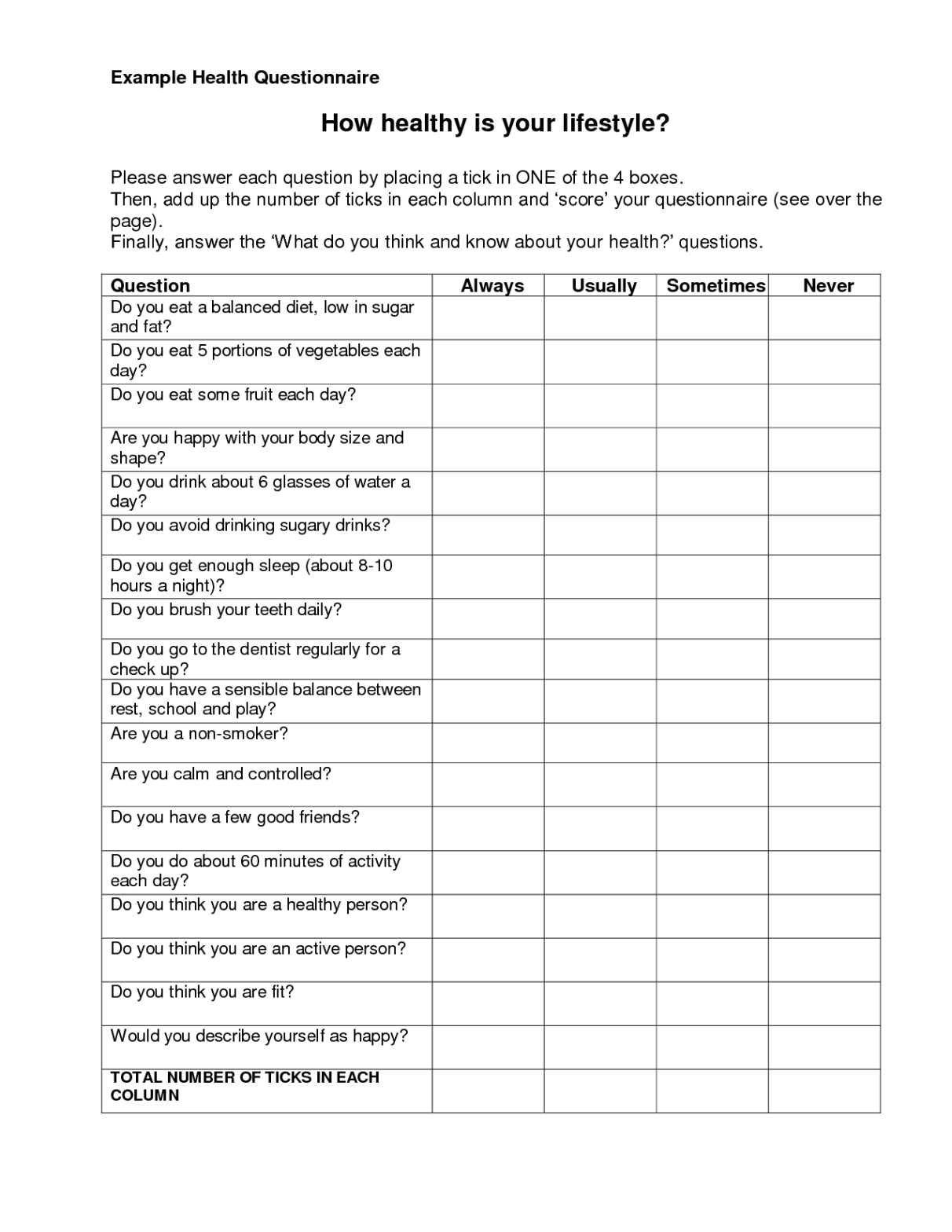 free health questionnaire  health questionnaire template health articles health and fitness questionnaire template pdf