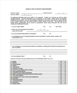 free medical history questionnaire template patient medical history questionnaire template pdf