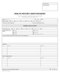 free medical questionnaire template  printable templates post employment medical questionnaire template sample