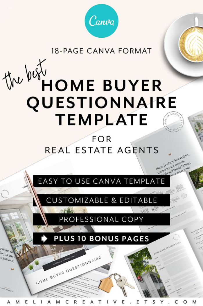 home buyer questionnaire canva template for realtors®  etsy  questionnaire template real real estate buyer questionnaire template