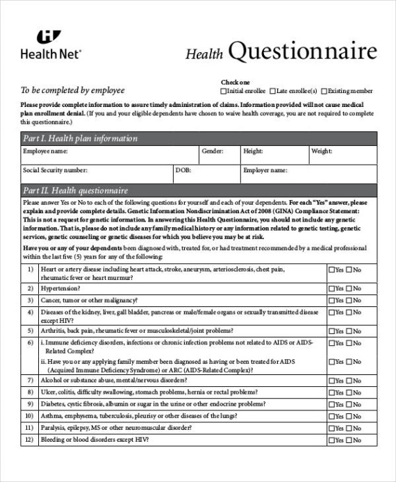 Health And Safety Questionnaire Template