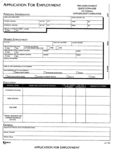 printable application for employment pre employment questionnaire equal pre employment screening questionnaire template excel