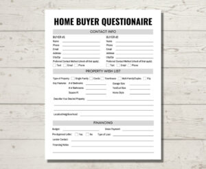 printable home buyer questionnaire fillable pdf  etsy real estate buyer questionnaire template